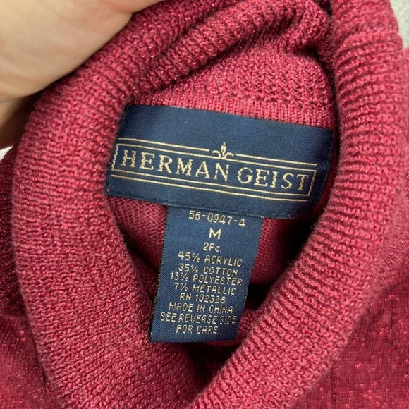 Vintage Herman Geist Cardigan Sweater Set 2 Pc. Mock Neck Metallic Cranberry M - Picture 4 of 10